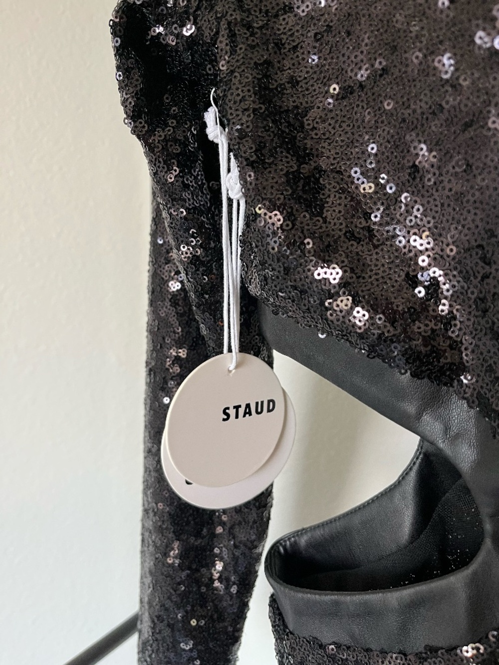 NWT STAUD | Dolce Long Sleeve Sequin Cutout Mini Dress in Black | Size Large - Picture 7 of 11